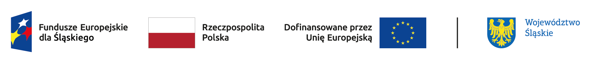 Loga do projektu Fundusze Europejskie dla Śląskiego, Rzeczypospolita Polska, Dofinansowane przez Unia Europejska, Województwo Śląskie