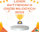 Grafika nawiązująca do zwycięstwa Powiatowego Urzędu Pracy w Rybniku w konkursie "Lider Aktywizacji Osób Młodych 2023".