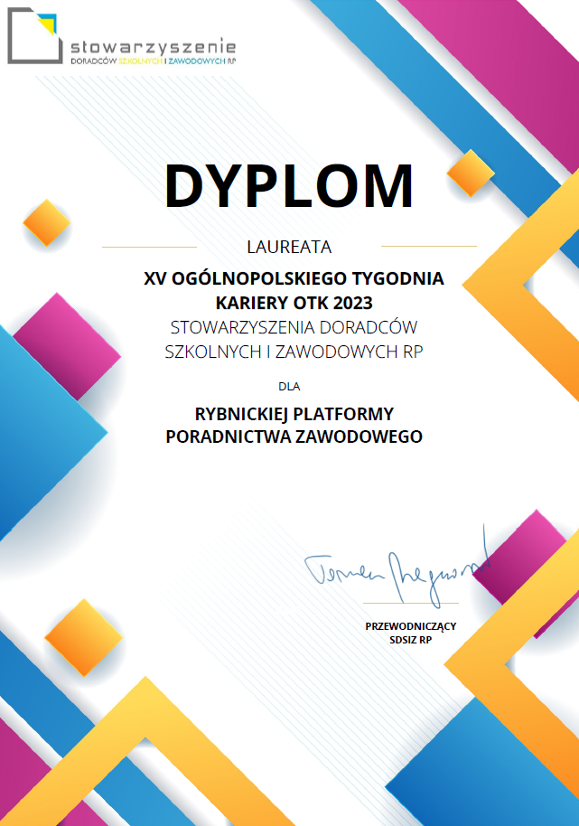 Zdjęcie galerii artykułu: Dyplom laureata XV Ogólnopolskiego Tygodnia Kariery dla RPPZ - Dyplom laureata XV Ogólnopolskiego Tygodnia Kariery dla RPPZ