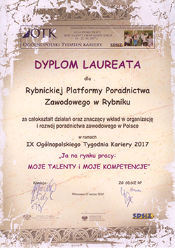 Dyplom RPPZ laureatem IX OTK