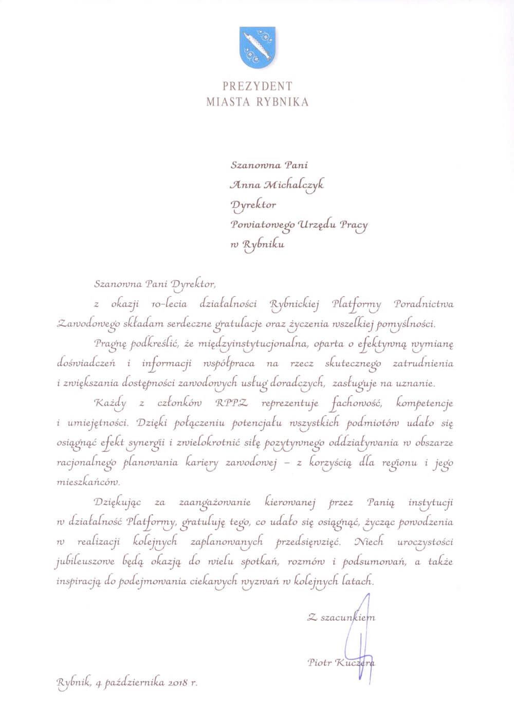 Zdjęcie galerii artykułu: Podziękowania dla RPPZ od Prezydenta Miasta Rybnika - Podziękowania dla RPPZ od Prezydenta Miasta Rybnika